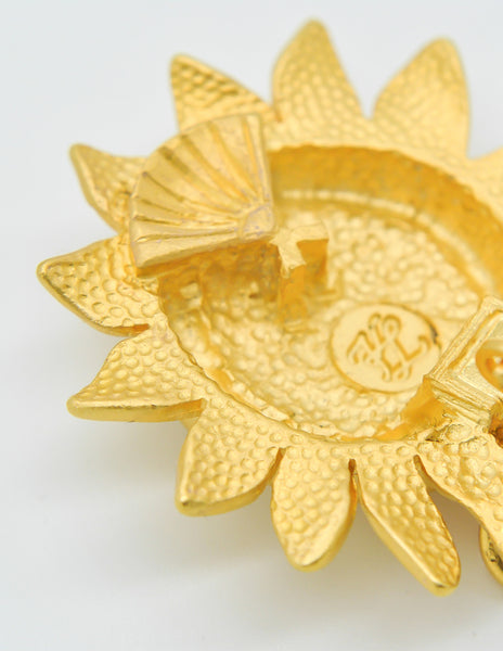 Karl Lagerfeld Vintage Gold Rhinestone Sunflower Earrings