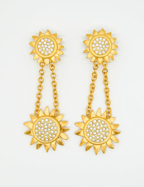 Karl Lagerfeld Vintage Gold Rhinestone Sunflower Earrings