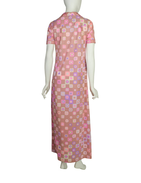 Ken Scott Vintage 1970s Pink Purple Op Art Maxi Shirt Dress