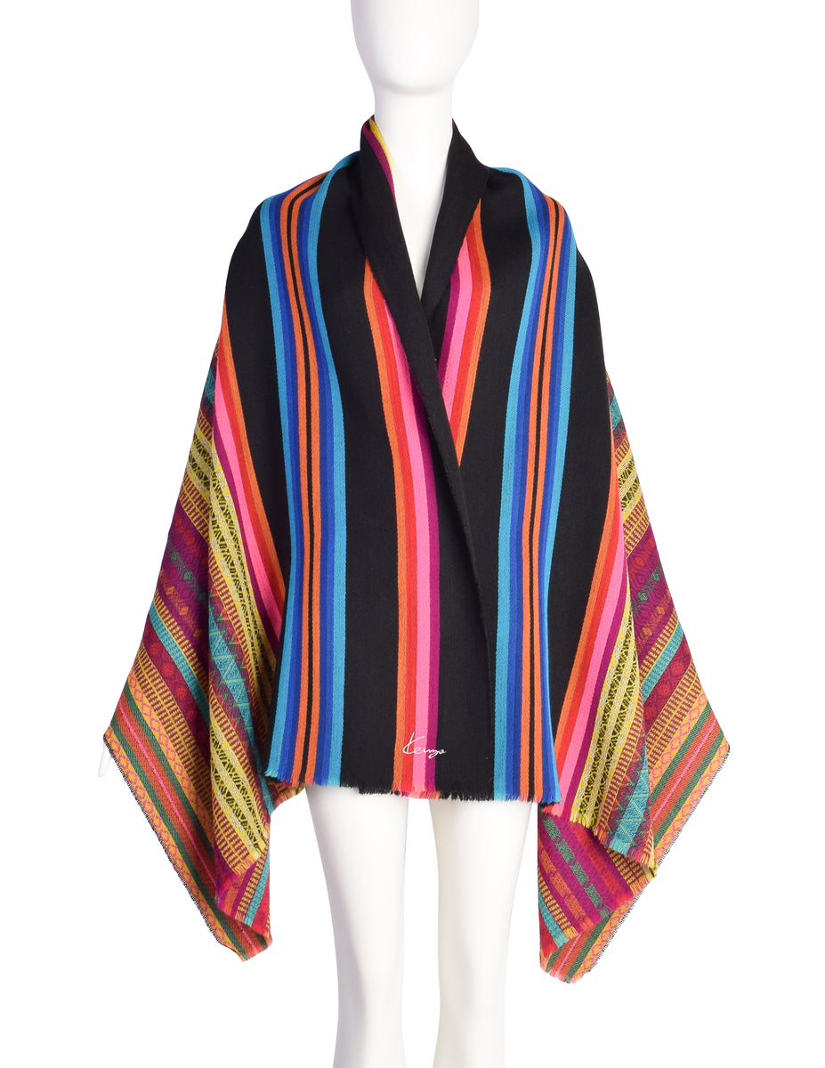 Kenzo Vintage AW 1991 Vibrant Multicolor Black Large Wool Blanket