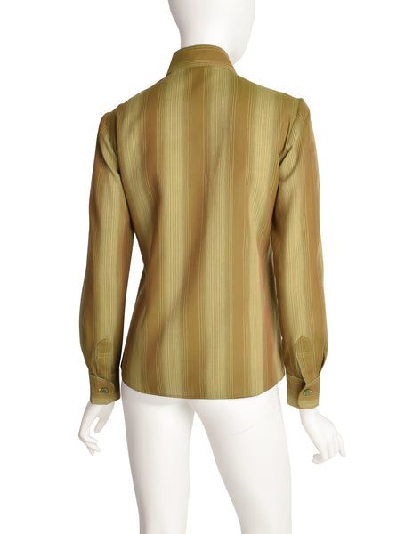 Kenzo Vintage 1970s Green Striped Cotton Button Up Shirt