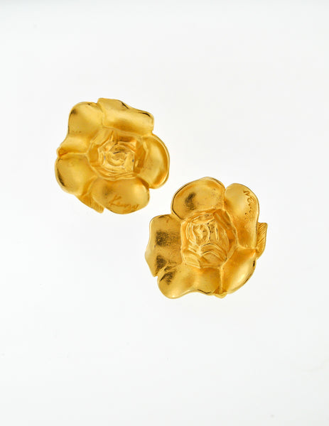 Kenzo Vintage Gold Flower Earrings