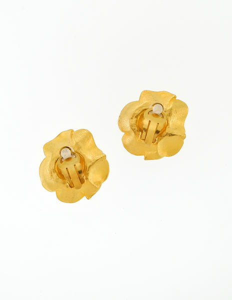 Kenzo Vintage Gold Flower Earrings