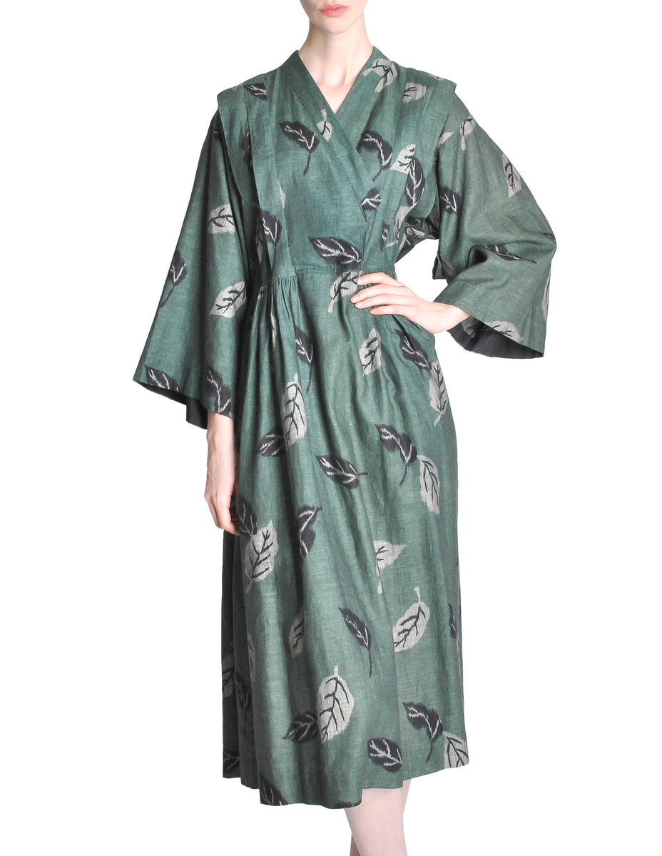 Kenzo Vintage Green Leaf Linen Kimono Dress Amarcord Vintage Fashion Kenzo Vintage Green Leaf Linen Kimono Dress Amarcord Vintage Fashion
