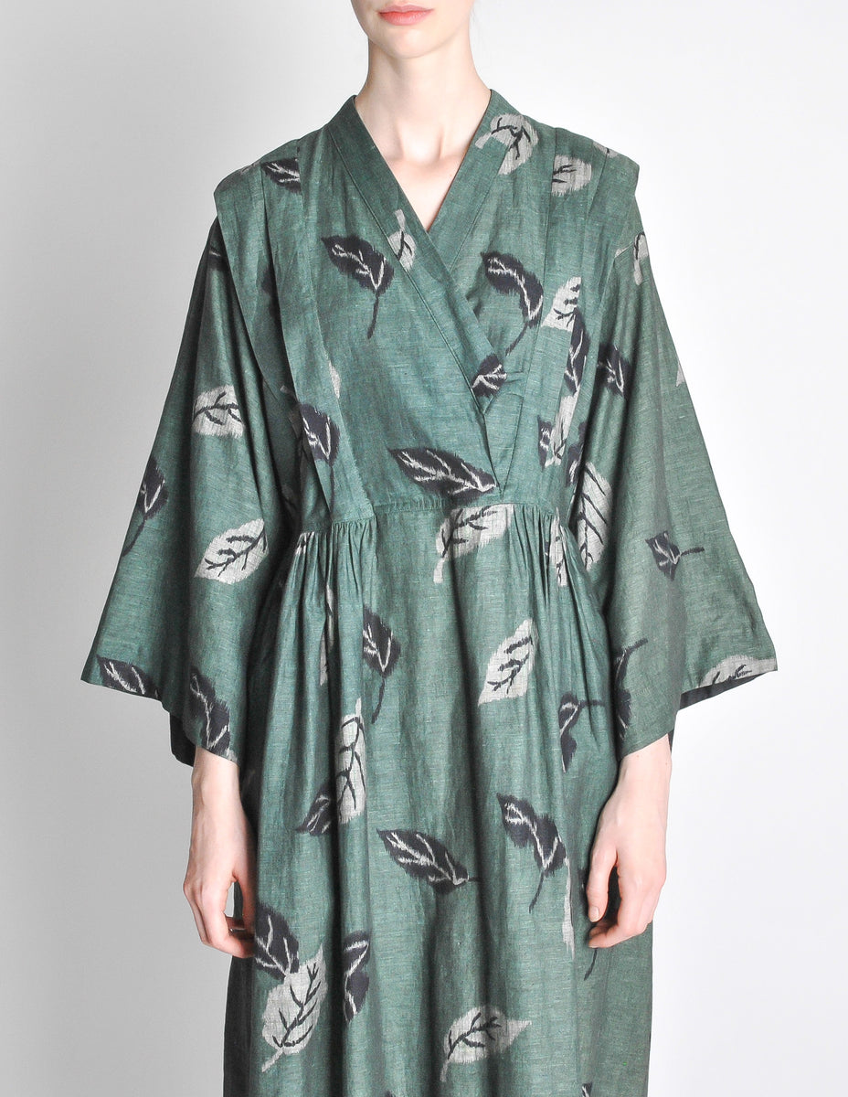 Kenzo Vintage Green Leaf Linen Kimono Dress – Amarcord Vintage Fashion