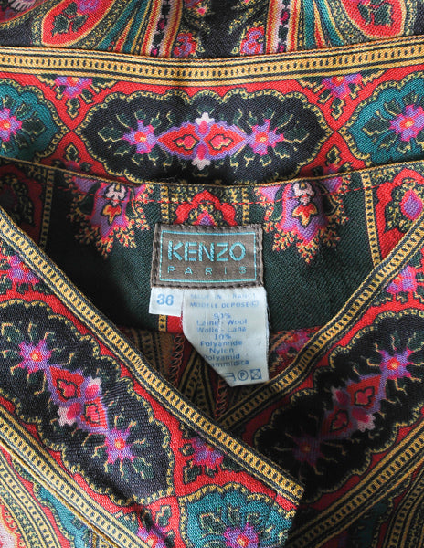 Kenzo Vintage Floral Paisley Wool Scarf Hem Top