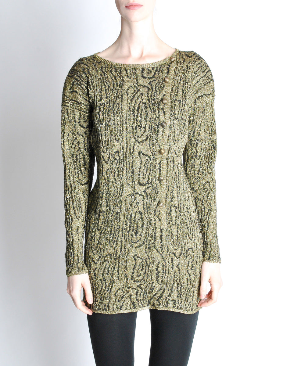 Krizia Vintage Black and Gold Sweater Dress Amarcord Vintage Fashion Krizia Vintage Black and Gold Sweater Dress Amarcord Vintage Fashion