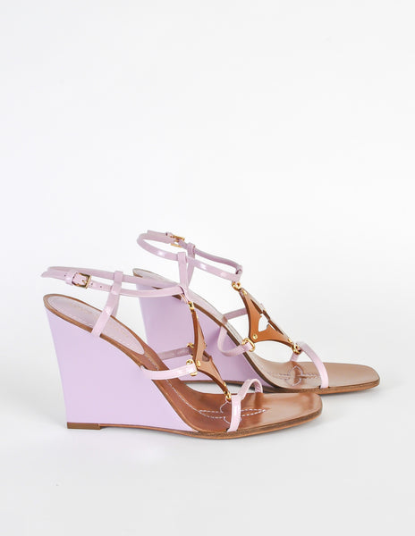 Louis Vuitton Brown and Orchid Strappy Wedge Sandals