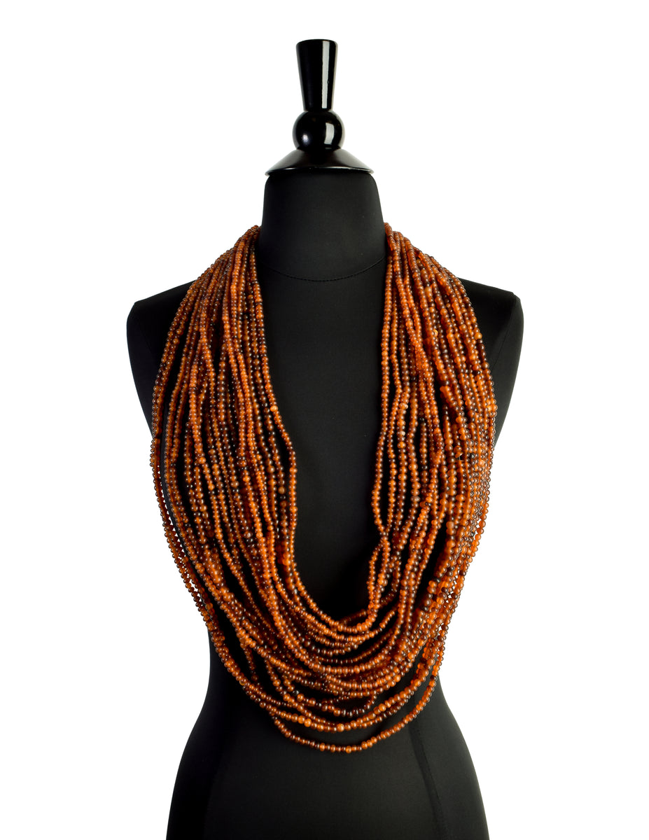 Collier Vintage En Corne De Mahogany Gerda Lynggaard Monies Années 80 - Perles Disques Bordeaux/marron, Longueur 52cm