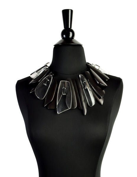 Monies Vintage Black Ebony Wood Lucite Statement Collar Necklace