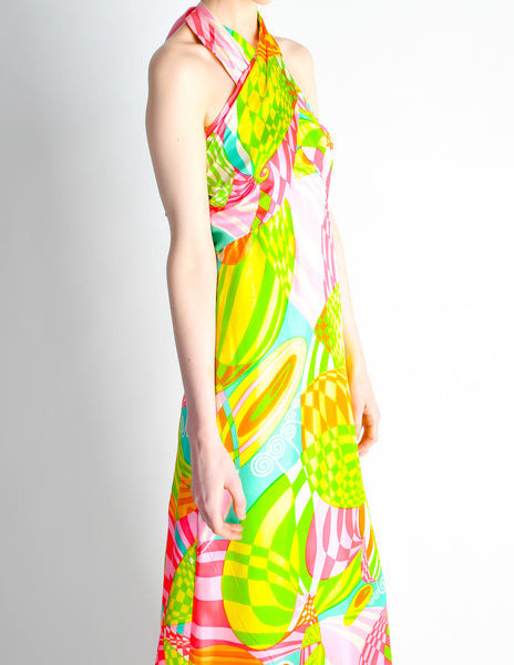 Malcolm Starr Vintage Colorful Psychedelic Op Art Maxi Dress