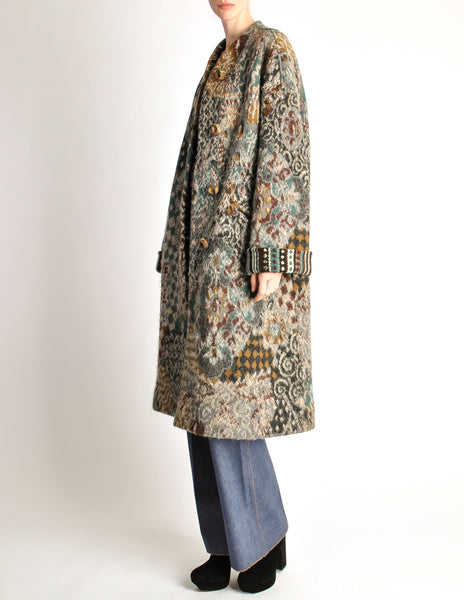 Missoni Vintage Grey Multicolor Patterned Knit Mohair Wool Coat
