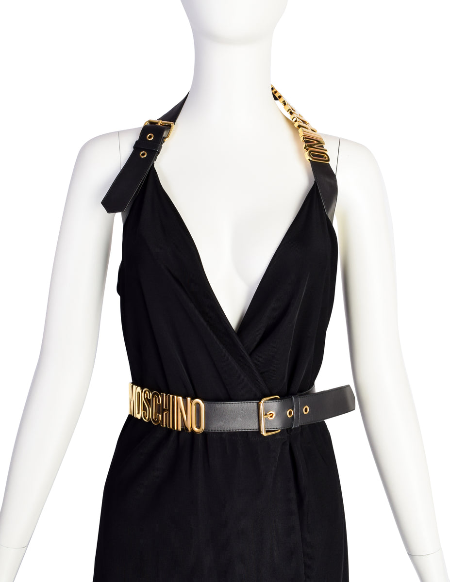 Moschino Couture! Vintage Black and Gold Namesake Letters Surplice Hal   Amarcord Vintage Fashion