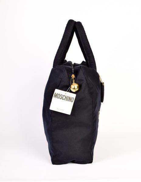 Moschino Vintage Redwall "Soft!" Navy Blue Fabric Large Duffel Tote Bag