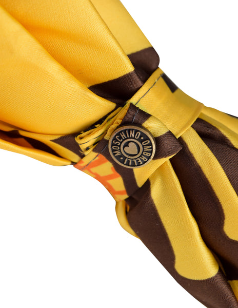 Moschino Vintage Incredible Yellow Multicolor Designer Logo Riff Spoof Umbrella