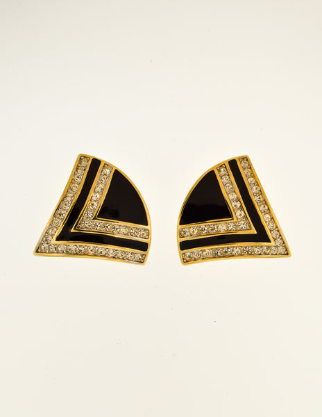 Nina Ricci Vintage Gold Black Enamel Rhinestone Necklace and Earrings Set