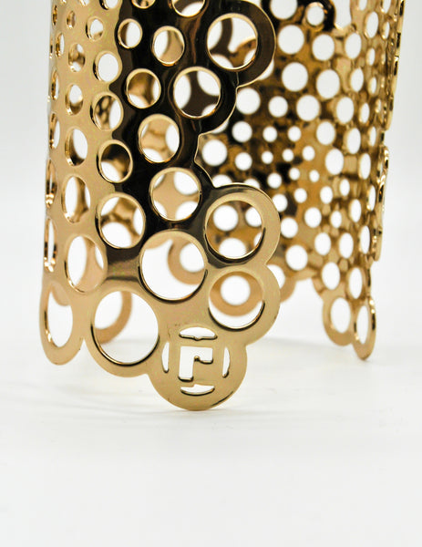 Paco Rabanne Vintage Gold Cut Out Bubble Cuff Bracelet