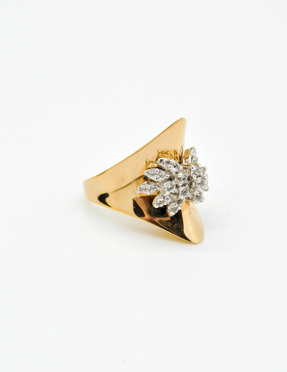 Panetta Vintage Modernist Gold Rhinestone Cocktail Ring