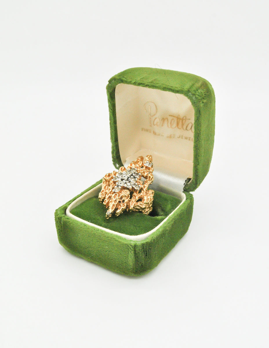 Panetta Vintage Gold Modernist Rhinestone Cocktail Ring