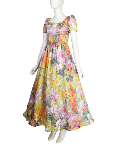Patricia Rhodes Couture Vintage Silk Organza Painterly Floral Full Skirt Gown