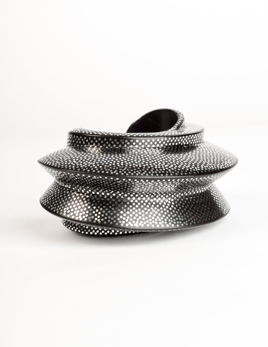 Modernist Patricia Inlay von Dot Musulin Sculptural Ebony Silver Bracelet Cuff Sterling Vintage
