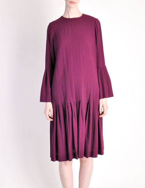 Pierre Cardin Vintage Purple Wool Pleated Dress