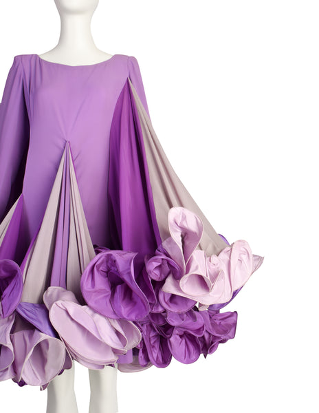 Roberto Capucci Vintage Phenomenal Alta Moda Shades of Purple Voluminous Layered Ruffle Dress
