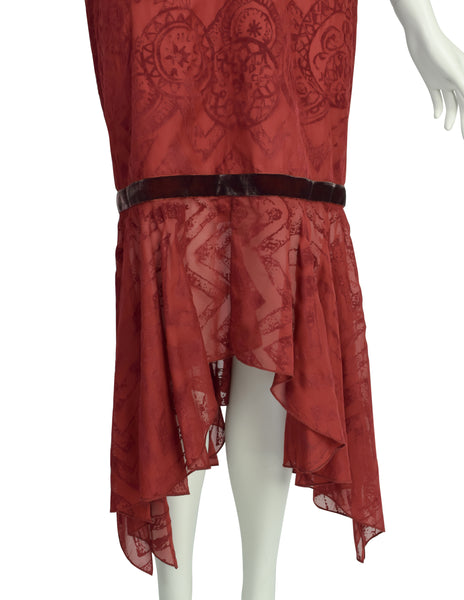 Romeo Gigli Vintage AW 1997 Burgundy Velvet Burnout Silk Chiffon Skirt