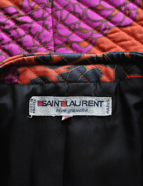 Saint Laurent Rive Gauche Vintage Quilted Silk Chrysanthemum Jacket