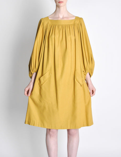 Yves Saint Laurent Rive Gauche Vintage Mustard Yellow Silk Mumu Dress