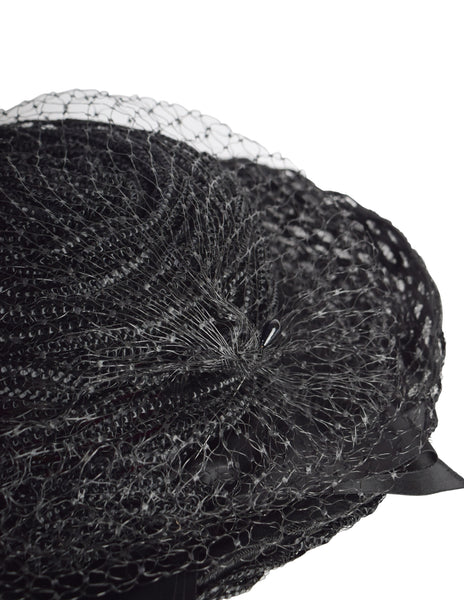 Schiaparelli Vintage 1950s Black Intricate Woven Raffia Fishnet Hat