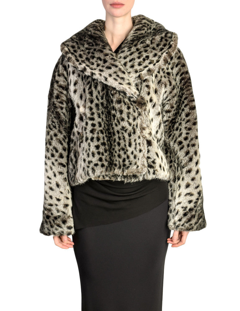 Sonia Rykiel Vintage Grey Leopard Faux Fur Cropped Coat – Amarcord