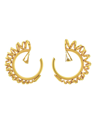 Ugo Correani Vintage 1980s Matte Gold Twisted Spiral Pipe Hoop Earrings