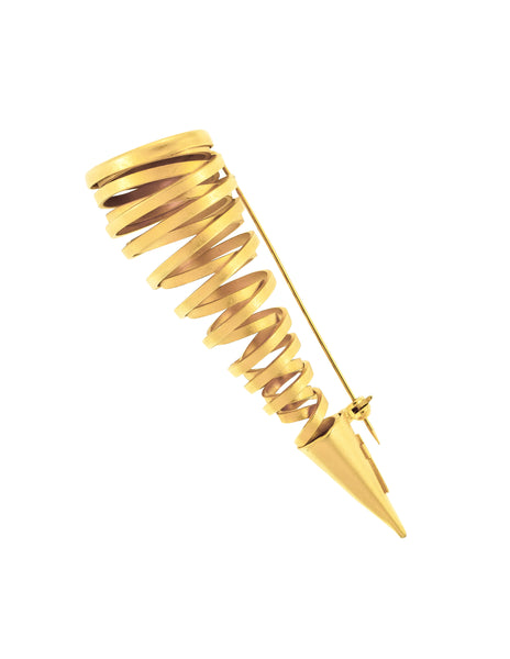 Ugo Correani Vintage 1980s Matte Gold Twisted Spiral Tornado Brooch Pin