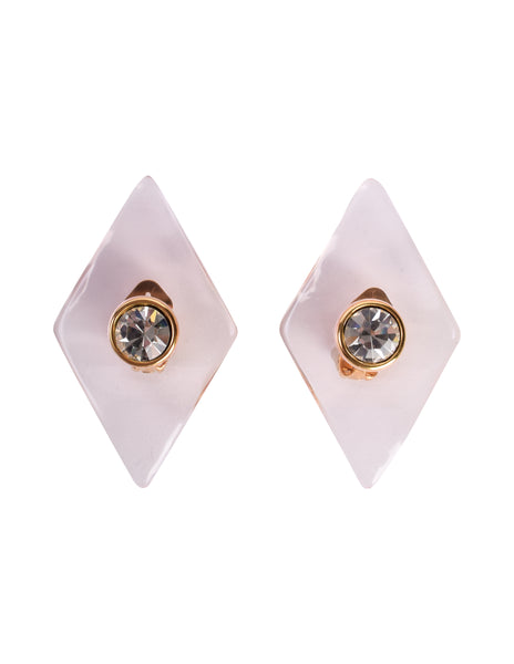 Valentino Vintage Pink Tinted Clear Diamond Shaped Rhinestone Oversized Earrings