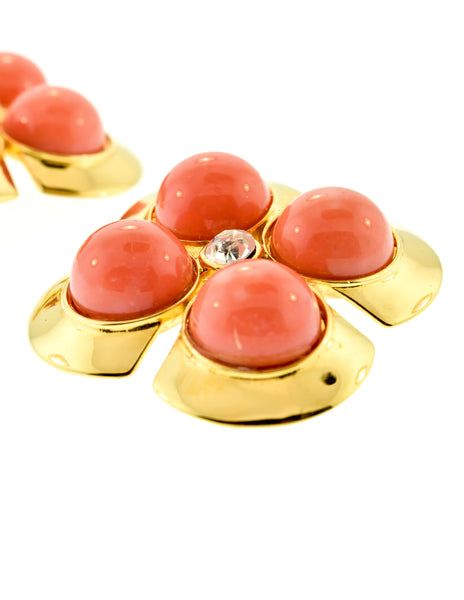 Valentino Vintage Gold Pink Flower Earrings