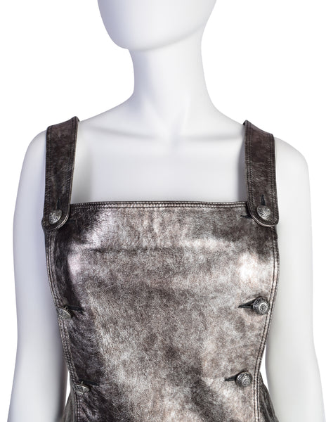 VERSUS Gianni Versace Vintage Metallic Pewter Leather Double Breasted Bustier Top
