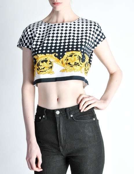 Versace Vintage Checkered Baroque Crop Top