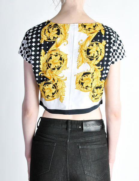 Versace Vintage Checkered Baroque Crop Top