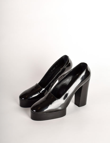 Walter Steiger Vintage Black Patent Leather Platform Heels Shoes