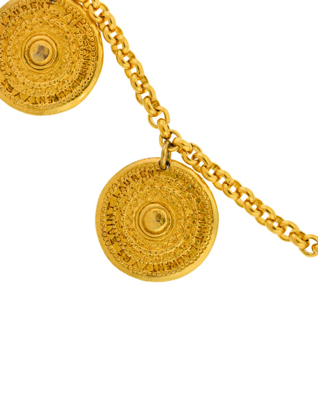 Yves Saint Laurent Vintage Gold Coin Medallion Charm Necklace