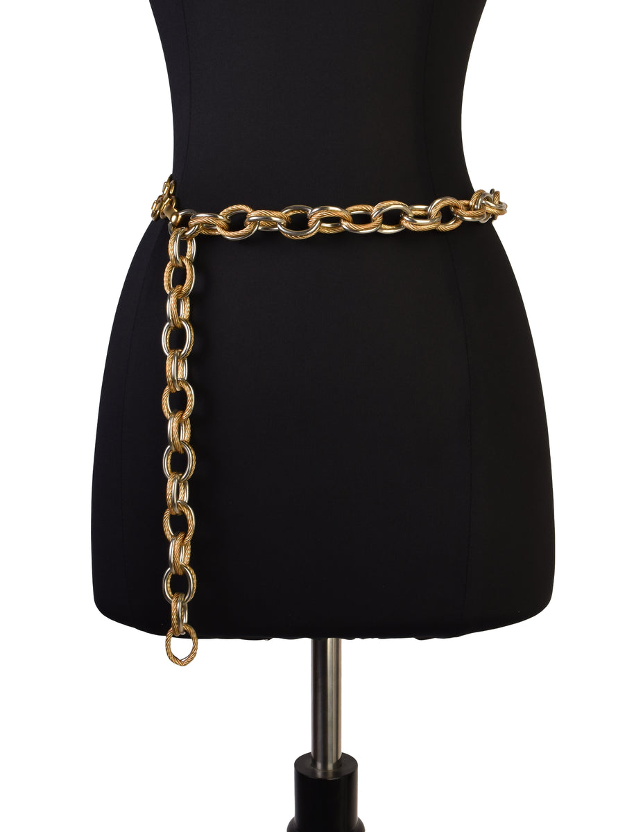 Yves Saint Laurent Vintage 1970s Silver and Gold Double Chain Belt Amarcord Vintage Fashion