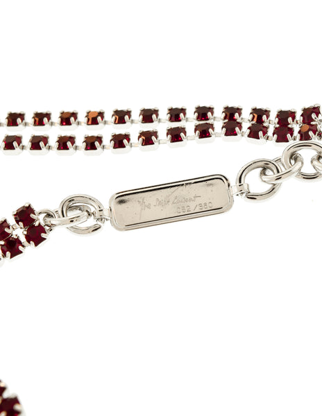 YSL Vintage Deep Magenta Rhinestone Bib Necklace and Earrings Set