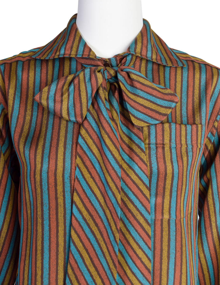 Yves Saint Laurent Vintage 1970s Multicolor Stripe Collared