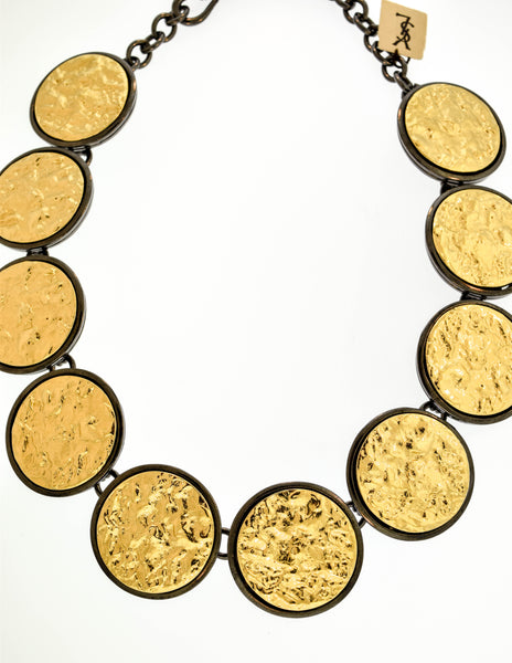Yves Saint Laurent Vintage Numbered Runway Gold Nugget and Gunmetal Necklace, Bracelet, and Earrings Set