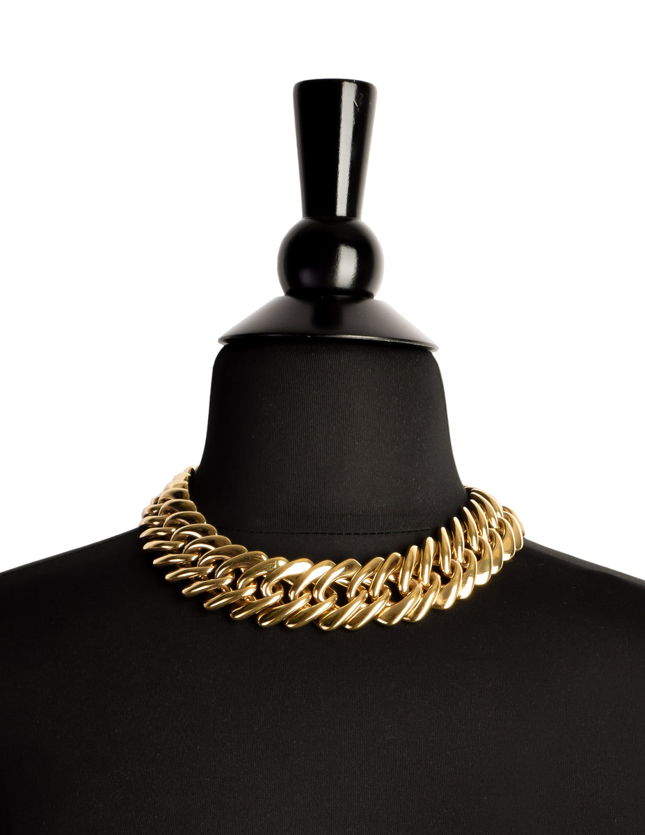 YSL Vintage Thick Gold Chain Black gem Necklace Amarcord Vintage Fashion