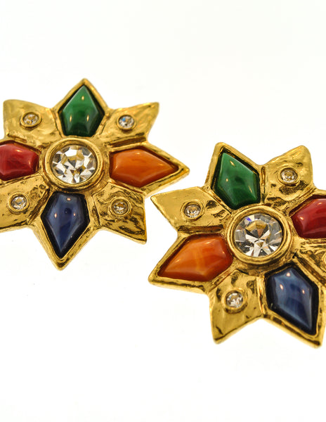 YSL Vintage Multicolor Gold Rhinestone Star Earrings