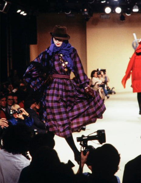 Yves Saint Laurent Vintage AW 1980 Purple Plaid Wool Tie Waist Coat
