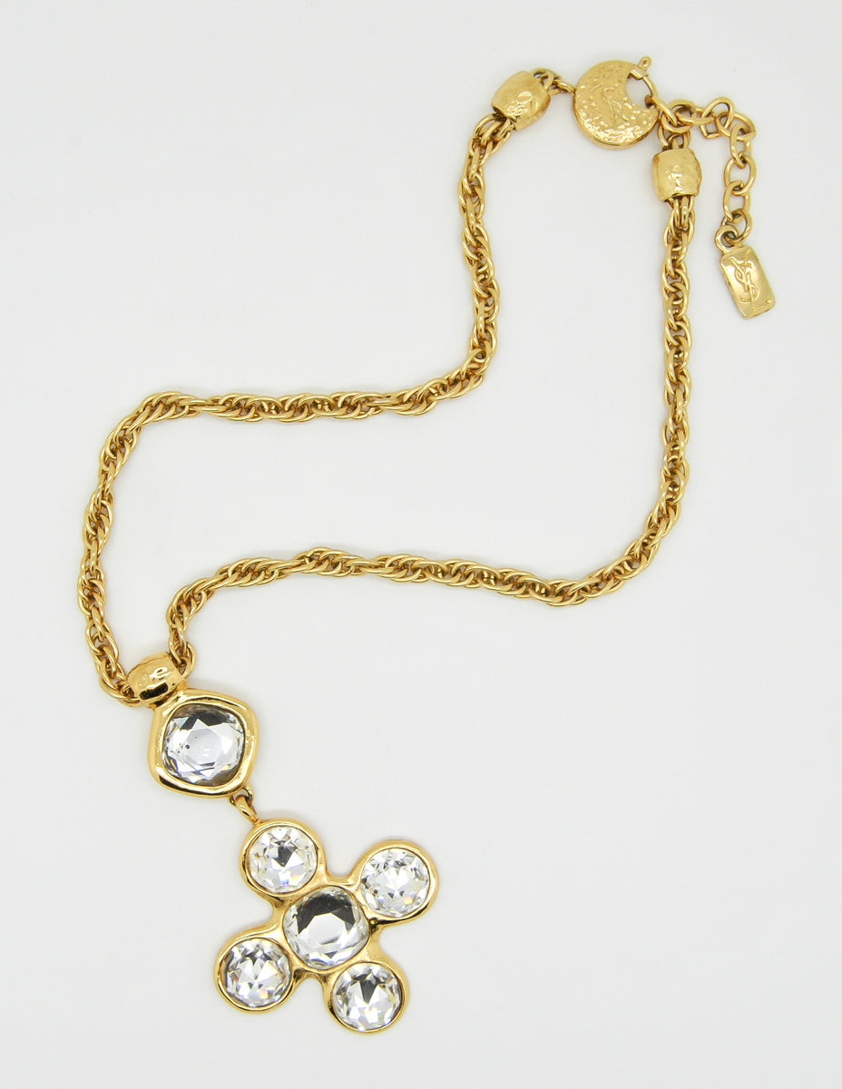 YSL Vintage Robert Goossens Crystal Byzantine Cross Necklace and
