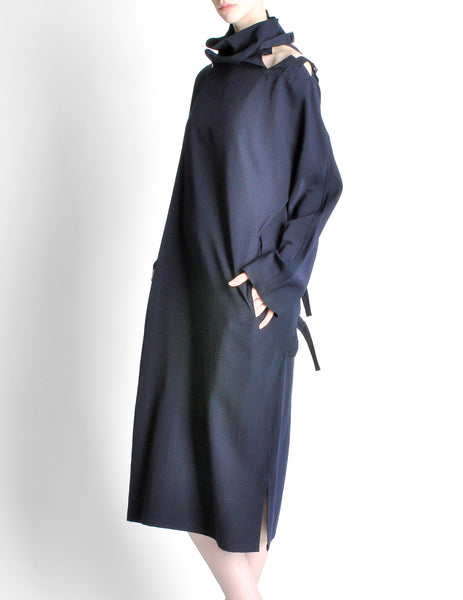 Yohji Yamamoto Vintage Navy Blue Buckle Dress